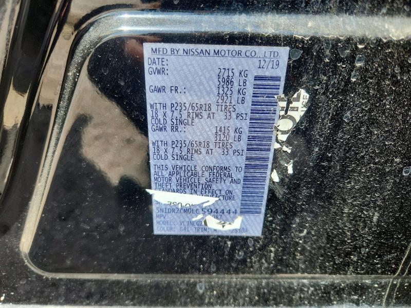 58427916 :رقم المزاد ، 5N1DR2CM0LC594444 vin ، 2020 Nissan Pathfinder مزاد بيع