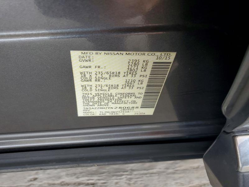 58929456 :رقم المزاد ، 5N1AZ2MH7FN280688 vin ، 2015 Nissan Murano مزاد بيع