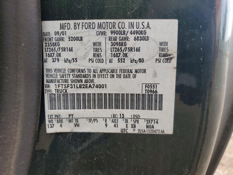 56421246 :رقم المزاد ، 1FTSF31L82EA74001 vin ، 2002 Ford F350 مزاد بيع