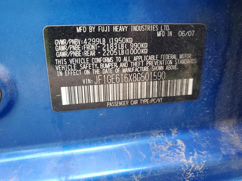 Продаж на аукціоні авто 2008 Subaru Impreza, vin: JF1GE616X8G501590, номер лоту: 56074976