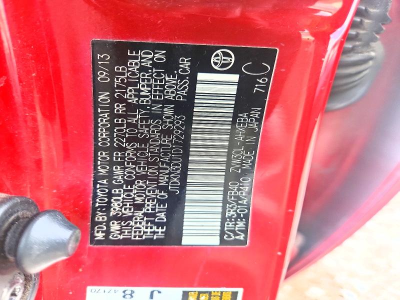 56739226 :رقم المزاد ، JTDKN3DU1D1729293 vin ، 2013 Toyota Prius مزاد بيع