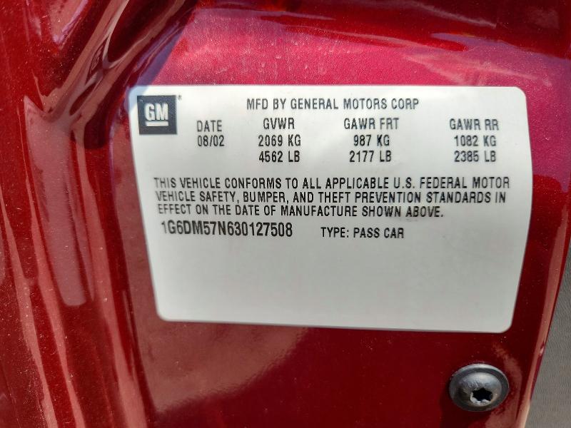 2003 Cadillac Cts მანქანა იყიდება აუქციონზე, vin: 1G6DM57N630127508, აუქციონის ნომერი: 57955686