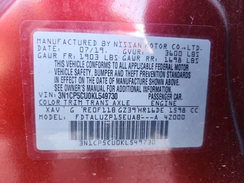 Aukcja sprzedaży 2019 Nissan Kicks, vin: 3N1CP5CU0KL549730, numer aukcji: 56617766