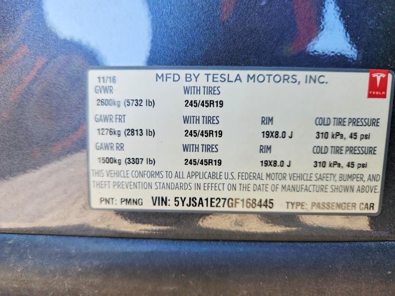 55932046 :رقم المزاد ، 5YJSA1E27GF168445 vin ، 2016 Tesla Model S مزاد بيع