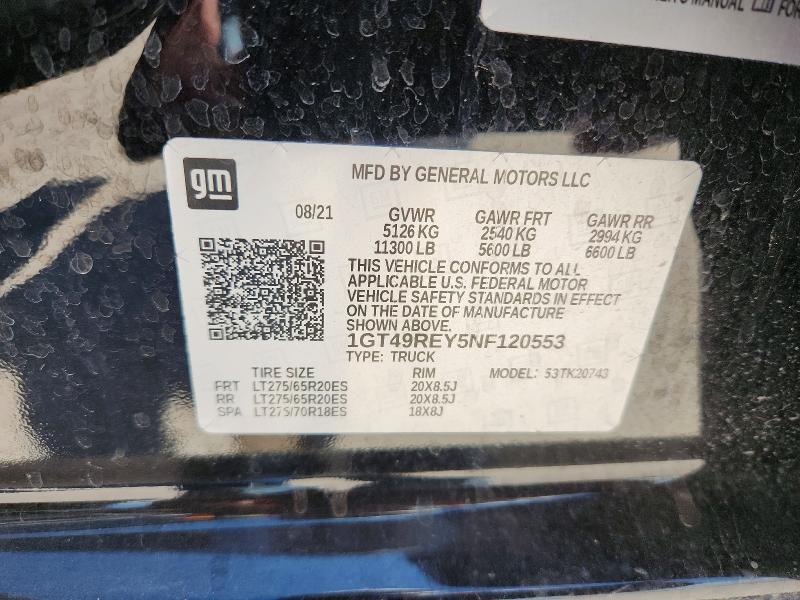 Aukcja sprzedaży 2022 Gmc Sierra, vin: 1GT49REY5NF120553, numer aukcji: 58150016