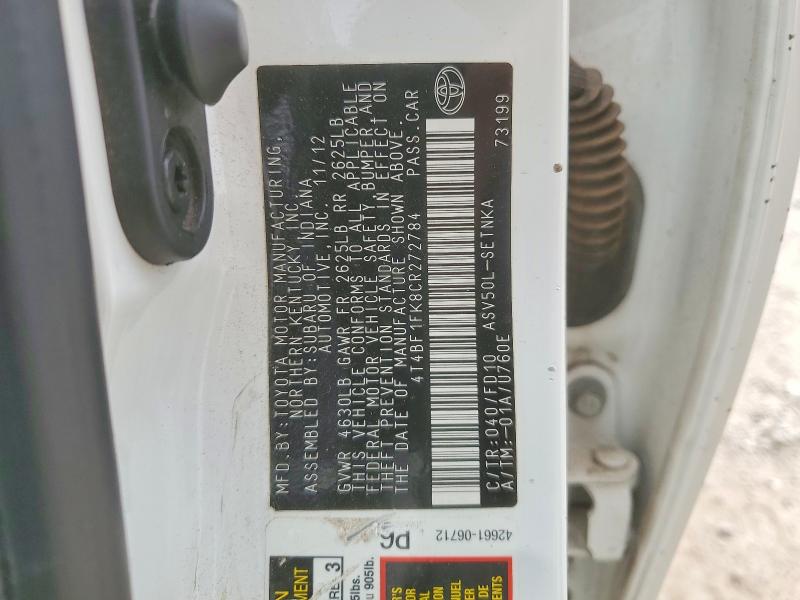 56989216 :رقم المزاد ، 4T4BF1FK8CR272784 vin ، 2012 Toyota Camry مزاد بيع