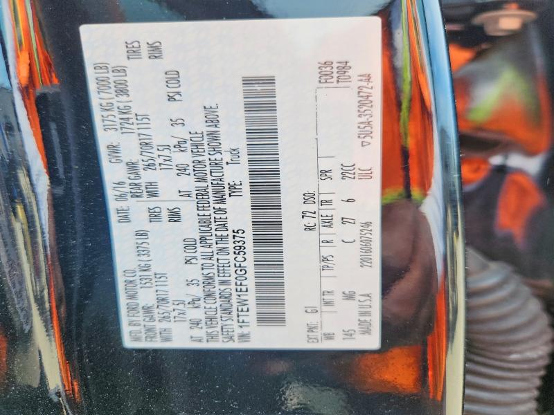 2016 Ford F150 მანქანა იყიდება აუქციონზე, vin: 1FTEW1EF0GFC59375, აუქციონის ნომერი: 56351326