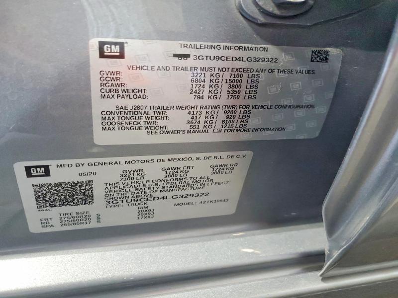 58790806 :رقم المزاد ، 3GTU9CED4LG329322 vin ، 2020 Gmc Sierra مزاد بيع