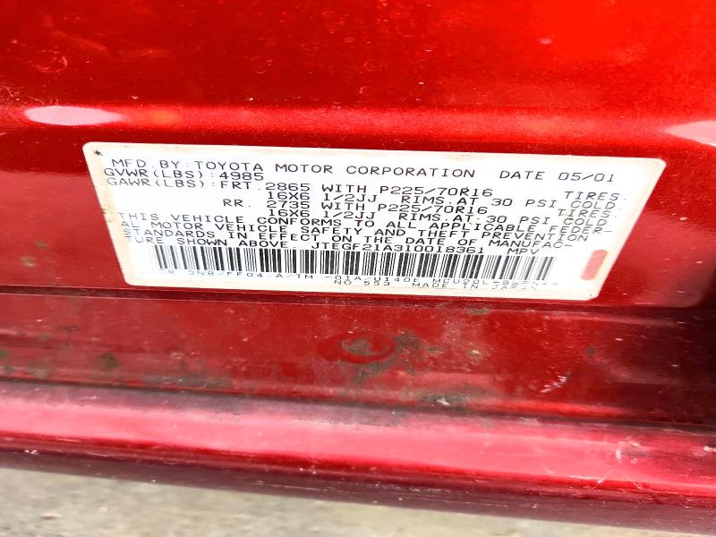 2001 Toyota Highlander მანქანა იყიდება აუქციონზე, vin: JTEGF21A310018361, აუქციონის ნომერი: 55910226