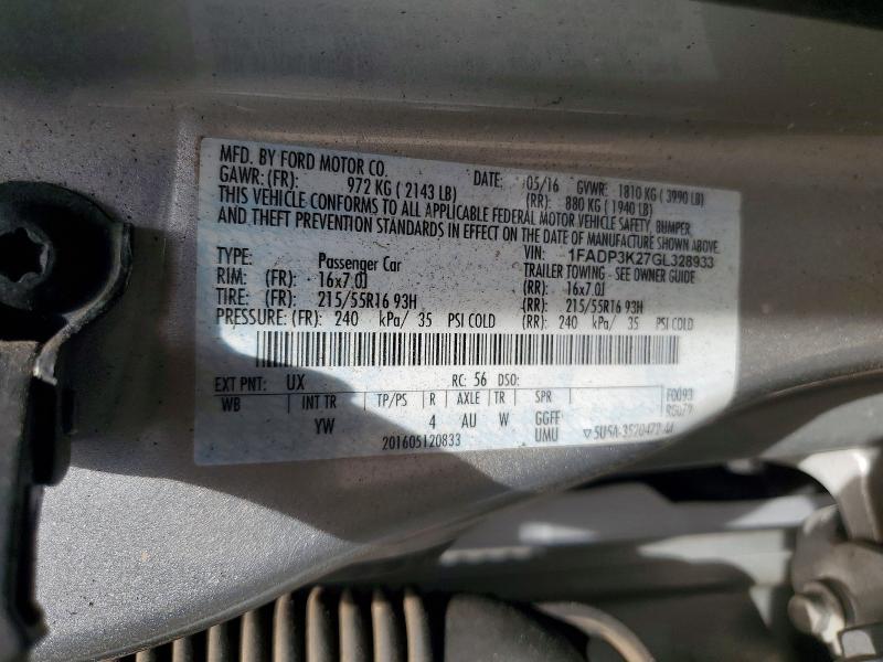 2016 Ford Focus მანქანა იყიდება აუქციონზე, vin: 1FADP3K27GL328933, აუქციონის ნომერი: 56076056
