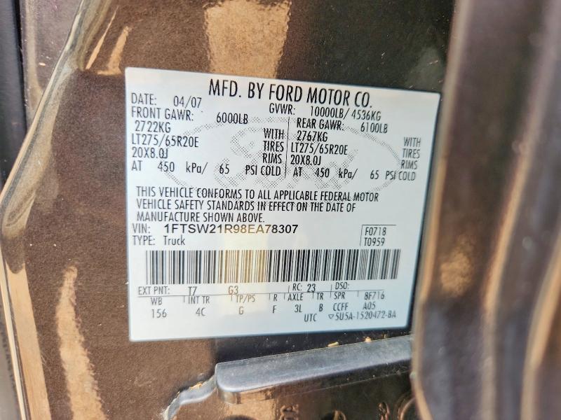 Продаж на аукціоні авто 2008 Ford F250, vin: 1FTSW21R98EA78307, номер лоту: 56184616