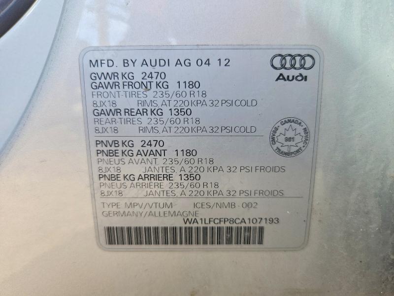 Продажа на аукционе авто 2012 Audi Q5, vin: WA1LFCFP8CA107193, номер лота: 56049676