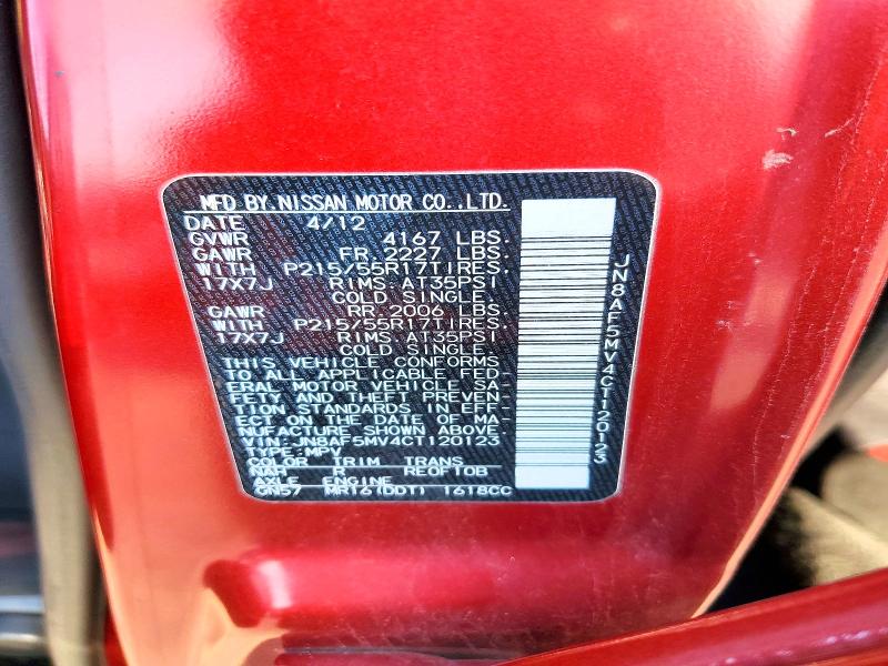 2012 Nissan Juke მანქანა იყიდება აუქციონზე, vin: JN8AF5MV4CT120123, აუქციონის ნომერი: 57192166
