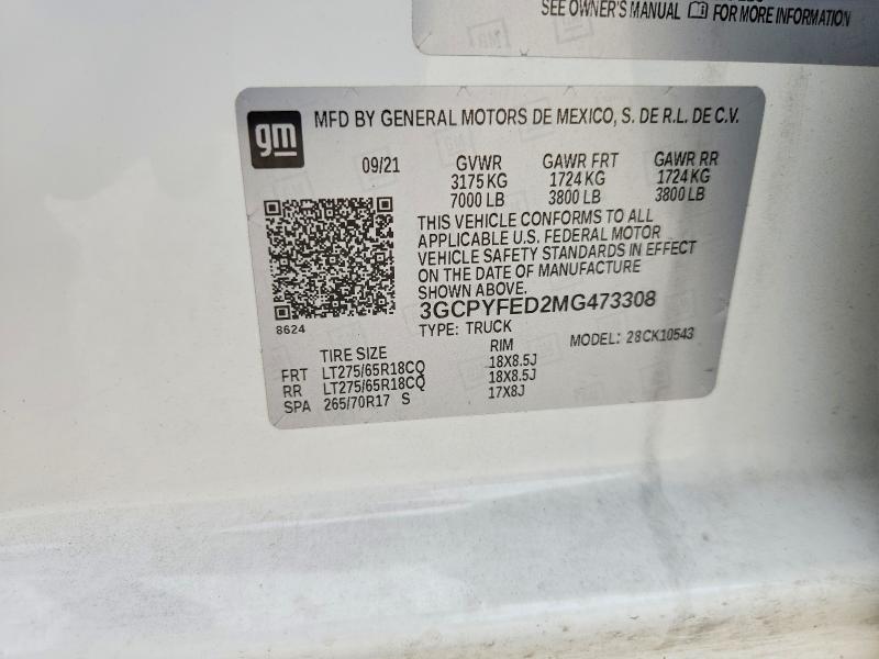 2021 Chevrolet Silverado მანქანა იყიდება აუქციონზე, vin: 3GCPYFED2MG473308, აუქციონის ნომერი: 54057566