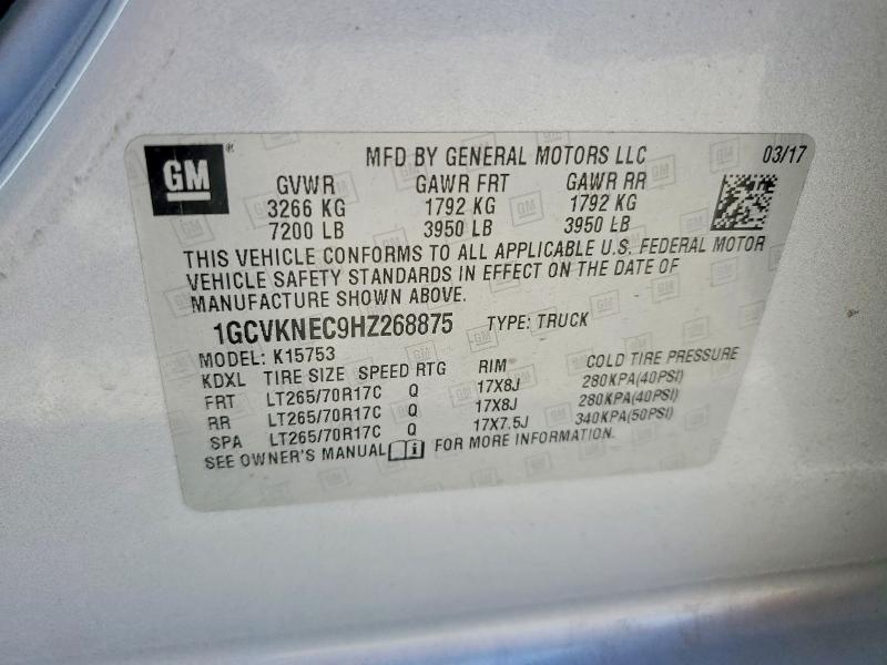 Aukcja sprzedaży 2017 Chevrolet Silverado, vin: 1GCVKNEC9HZ268875, numer aukcji: 56283556