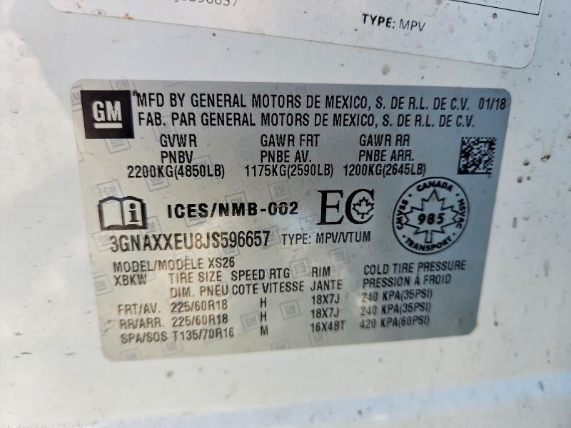 56253106 :رقم المزاد ، 3GNAXXEU8JS596657 vin ، 2018 Chevrolet Equinox مزاد بيع