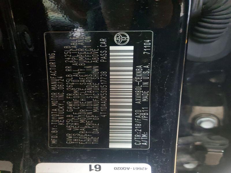 56218876 :رقم المزاد ، 4T1DAACK5SU517738 vin ، 2025 Toyota Camry مزاد بيع