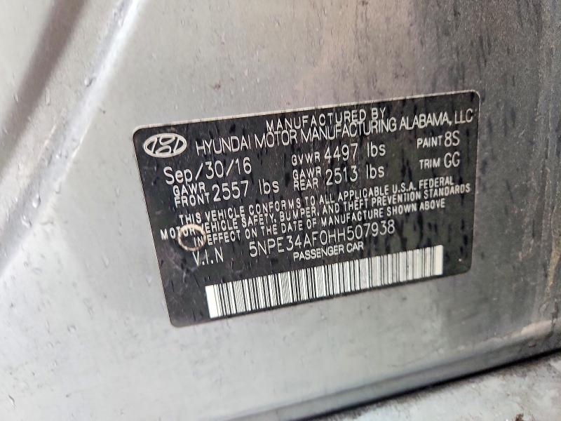 2017 Hyundai Sonata მანქანა იყიდება აუქციონზე, vin: 5NPE34AF0HH507938, აუქციონის ნომერი: 58438866