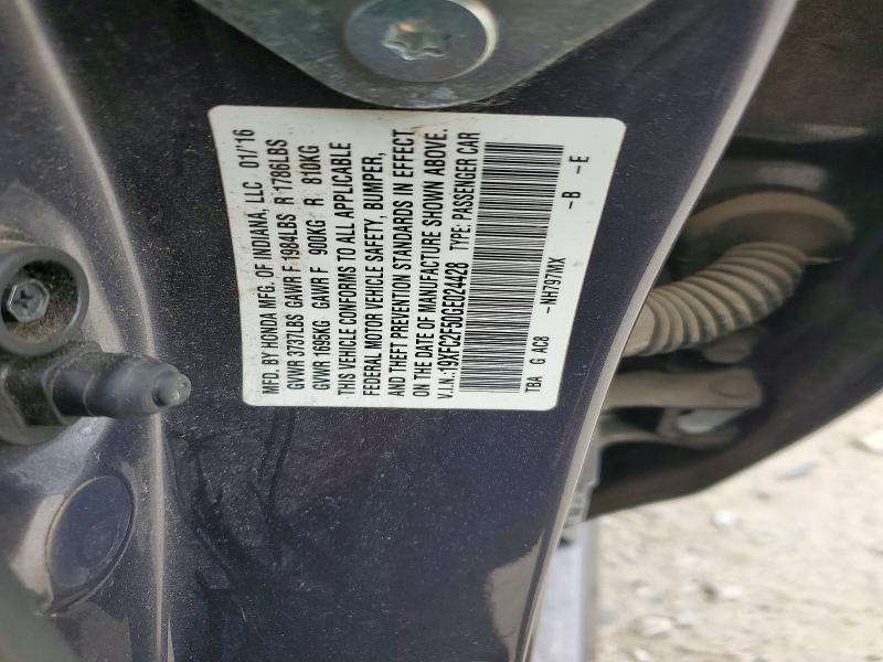 Продаж на аукціоні авто 2016 Honda Civic, vin: 19XFC2F50GE024428, номер лоту: 57559906