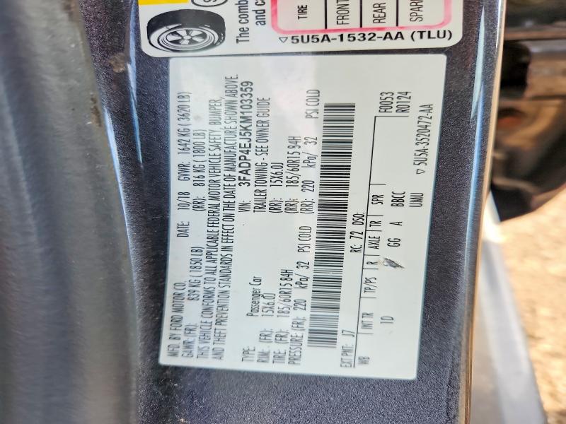 Продажа на аукционе авто 2019 Ford Fiesta, vin: 3FADP4EJ5KM103359, номер лота: 57595276