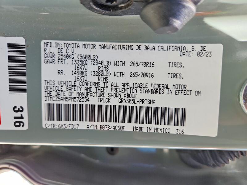 57599616 :رقم المزاد ، 3TMCZ5AN5PM572554 vin ، 2023 Toyota Tacoma مزاد بيع