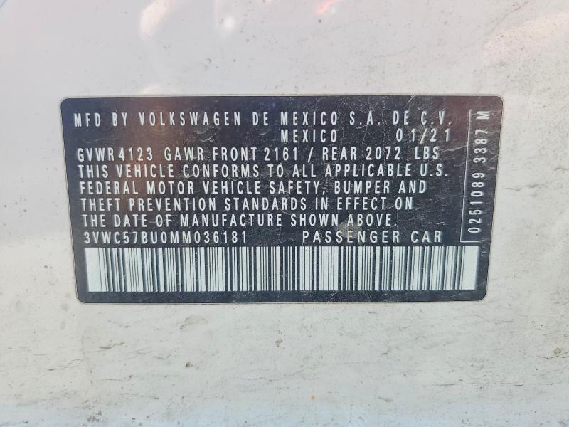 2021 Volkswagen Jetta მანქანა იყიდება აუქციონზე, vin: 3VWC57BU0MM036181, აუქციონის ნომერი: 57484416