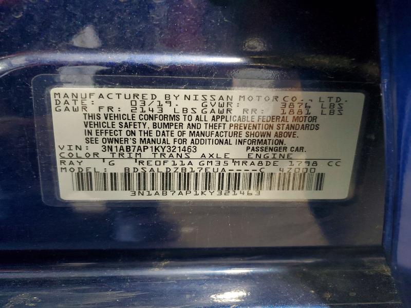 Aukcja sprzedaży 2019 Nissan Sentra, vin: 3N1AB7AP1KY321463, numer aukcji: 57003396
