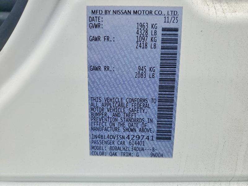 Продажа на аукционе авто 2025 Nissan Altima, vin: 1N4BL4DV3SN429741, номер лота: 57398866