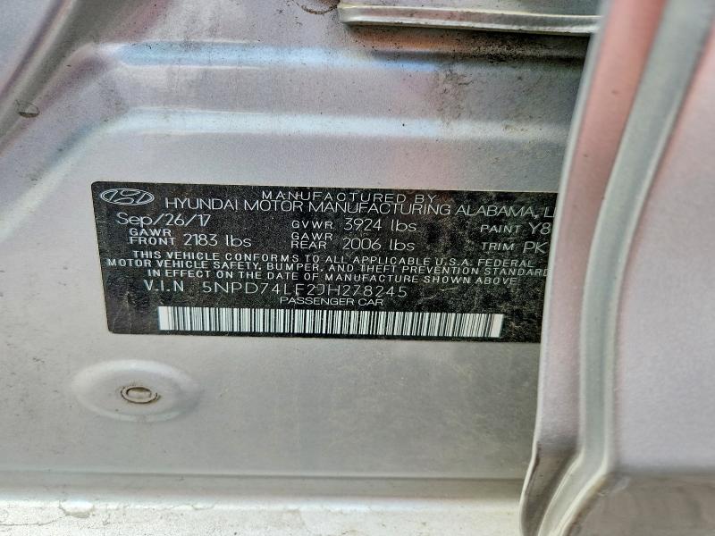 2018 Hyundai Elantra მანქანა იყიდება აუქციონზე, vin: 5NPD74LF2JH278245, აუქციონის ნომერი: 57127176