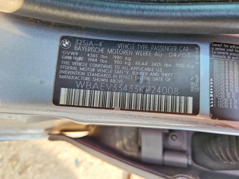 Продаж на аукціоні авто 2003 Bmw 325, vin: WBAEV33433KR24008, номер лоту: 58323076