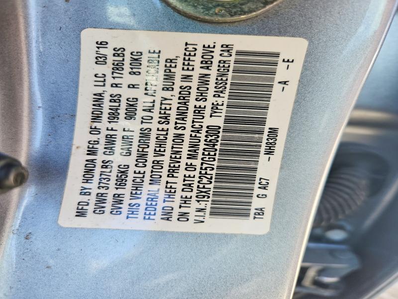 Продажа на аукционе авто 2016 Honda Civic, vin: 19XFC2F57GE046300, номер лота: 57333136