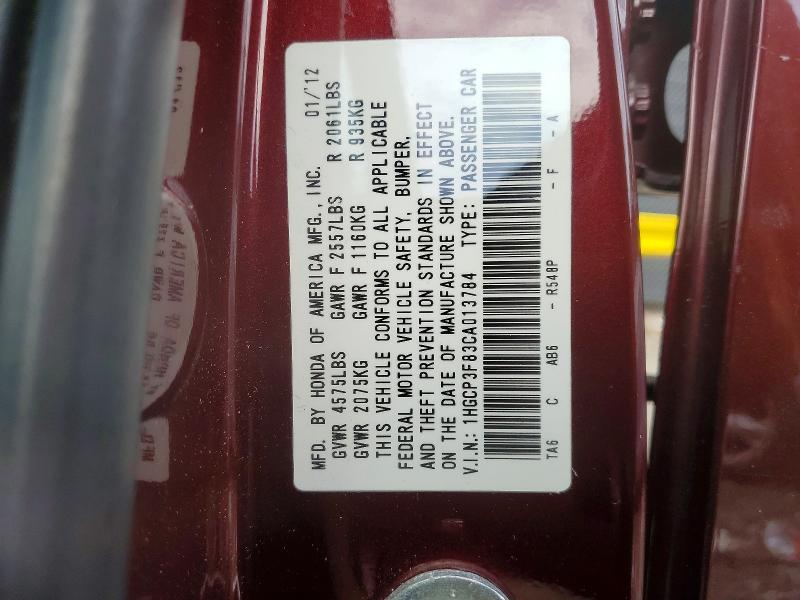 Aukcja sprzedaży 2012 Honda Accord, vin: 1HGCP3F83CA013784, numer aukcji: 57834796