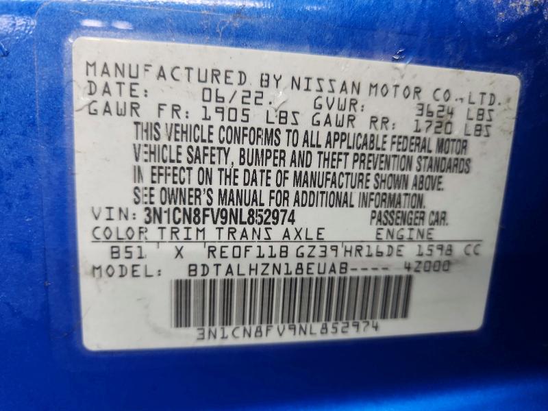 Aukcja sprzedaży 2022 Nissan Versa, vin: 3N1CN8FV9NL852974, numer aukcji: 56363016