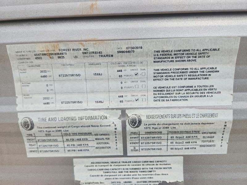 Продажа на аукционе авто 2019 Forrest River Salem, vin: 4X4TSMC29K8064970, номер лота: 58542596