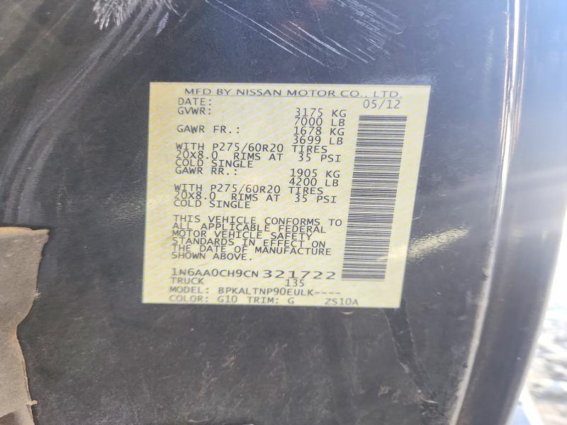 55728636 :رقم المزاد ، 1N6AA0CH9CN321722 vin ، 2012 Nissan Titan مزاد بيع