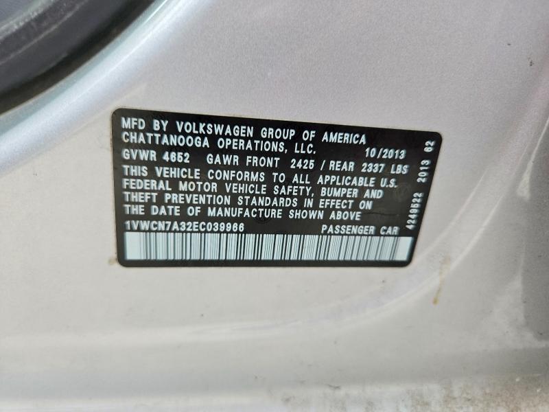 55386676 :رقم المزاد ، 1VWCN7A32EC039966 vin ، 2014 Volkswagen Passat مزاد بيع