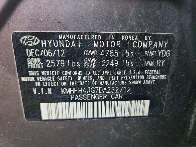 Продажа на аукционе авто 2013 Hyundai Azera, vin: KMHFH4JG7DA232712, номер лота: 57579056