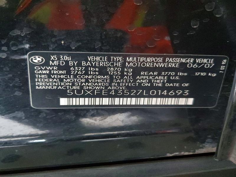 57029416 :رقم المزاد ، 5UXFE43527L014693 vin ، 2007 Bmw X5 مزاد بيع