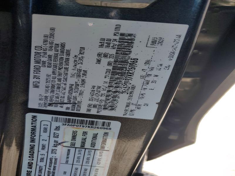 Продажа на аукционе авто 2019 Ford Fusion, vin: 3FA6P0T97KR260968, номер лота: 58232736