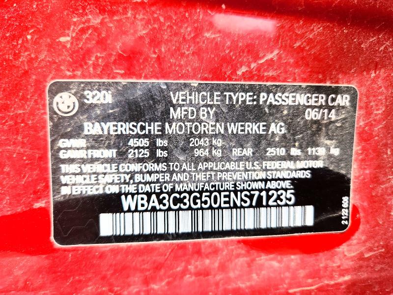 58461356 :رقم المزاد ، WBA3C3G50ENS71235 vin ، 2014 Bmw 320 مزاد بيع