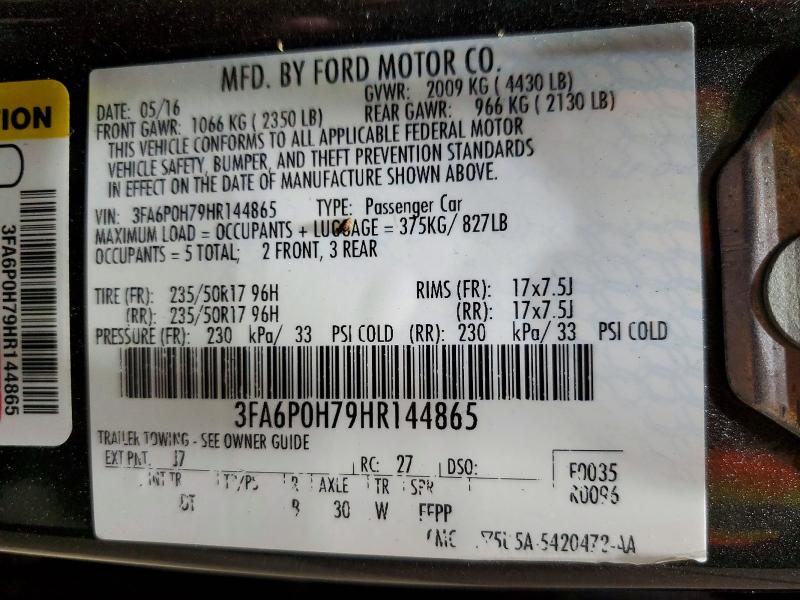 58712696 :رقم المزاد ، 3FA6P0H79HR144865 vin ، 2017 Ford Fusion مزاد بيع
