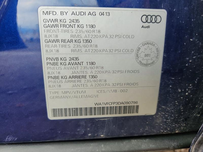 58580566 :رقم المزاد ، WA1VFCFP3DA090796 vin ، 2013 Audi Q5 مزاد بيع