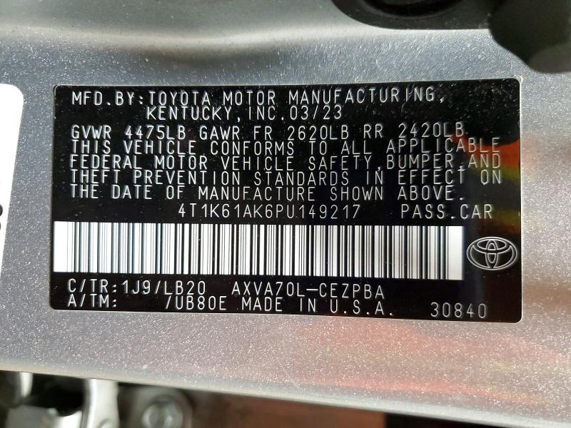 Aukcja sprzedaży 2023 Toyota Camry, vin: 4T1K61AK6PU149217, numer aukcji: 57381516