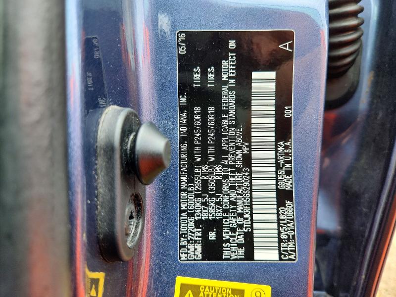 Aukcja sprzedaży 2016 Toyota Highlander, vin: 5TDJKRFH5GS290243, numer aukcji: 58447576