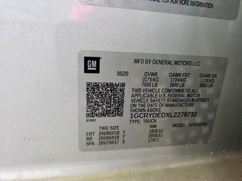 Aukcja sprzedaży 2020 Chevrolet Silverado, vin: 1GCRYDEDXLZ278732, numer aukcji: 58327706