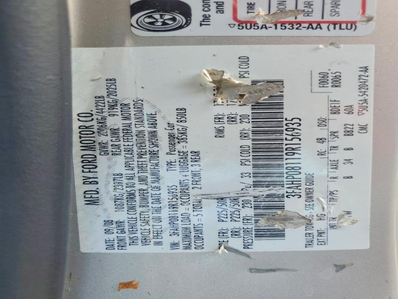 56708006 :رقم المزاد ، 3FAHP08119R156935 vin ، 2009 Ford Fusion مزاد بيع