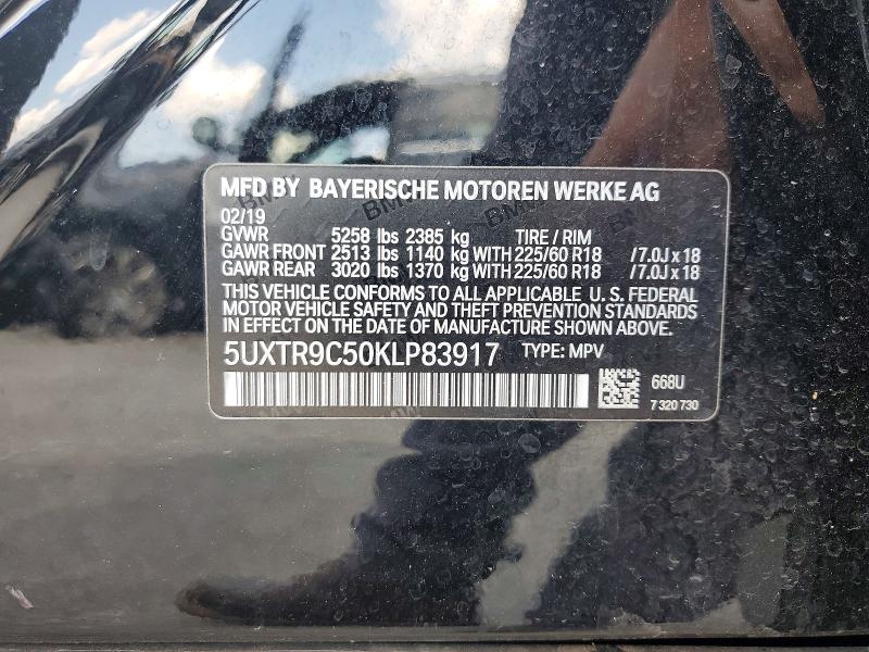 2019 Bmw X3 მანქანა იყიდება აუქციონზე, vin: 5UXTR9C50KLP83917, აუქციონის ნომერი: 56819746