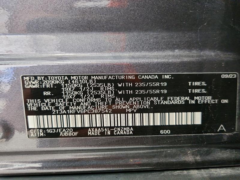 2023 Toyota Rav4 მანქანა იყიდება აუქციონზე, vin: 2T3A1RFV6PC387542, აუქციონის ნომერი: 85455215