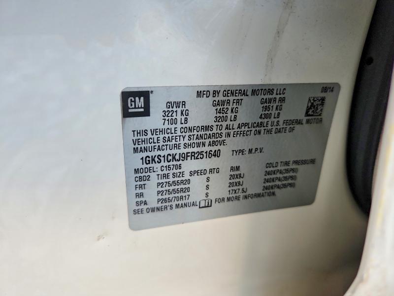 58611366 :رقم المزاد ، 1GKS1CKJ9FR251640 vin ، 2015 Gmc Yukon مزاد بيع
