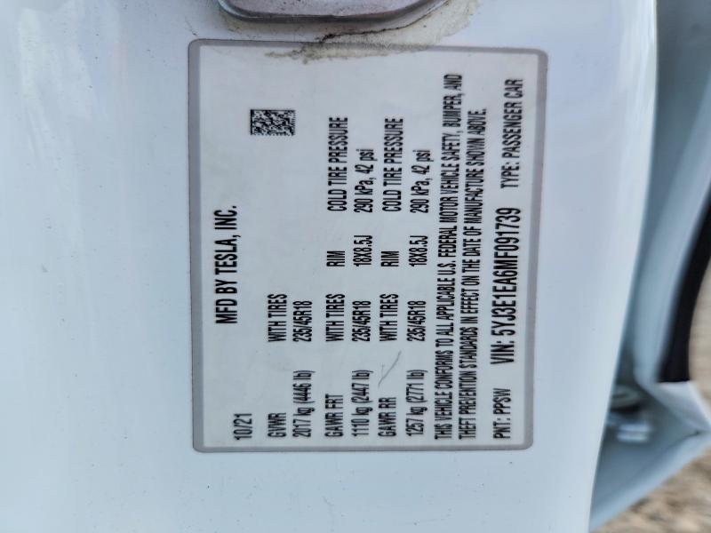 Aukcja sprzedaży 2021 Tesla Model 3, vin: 5YJ3E1EA6MF091739, numer aukcji: 54391726